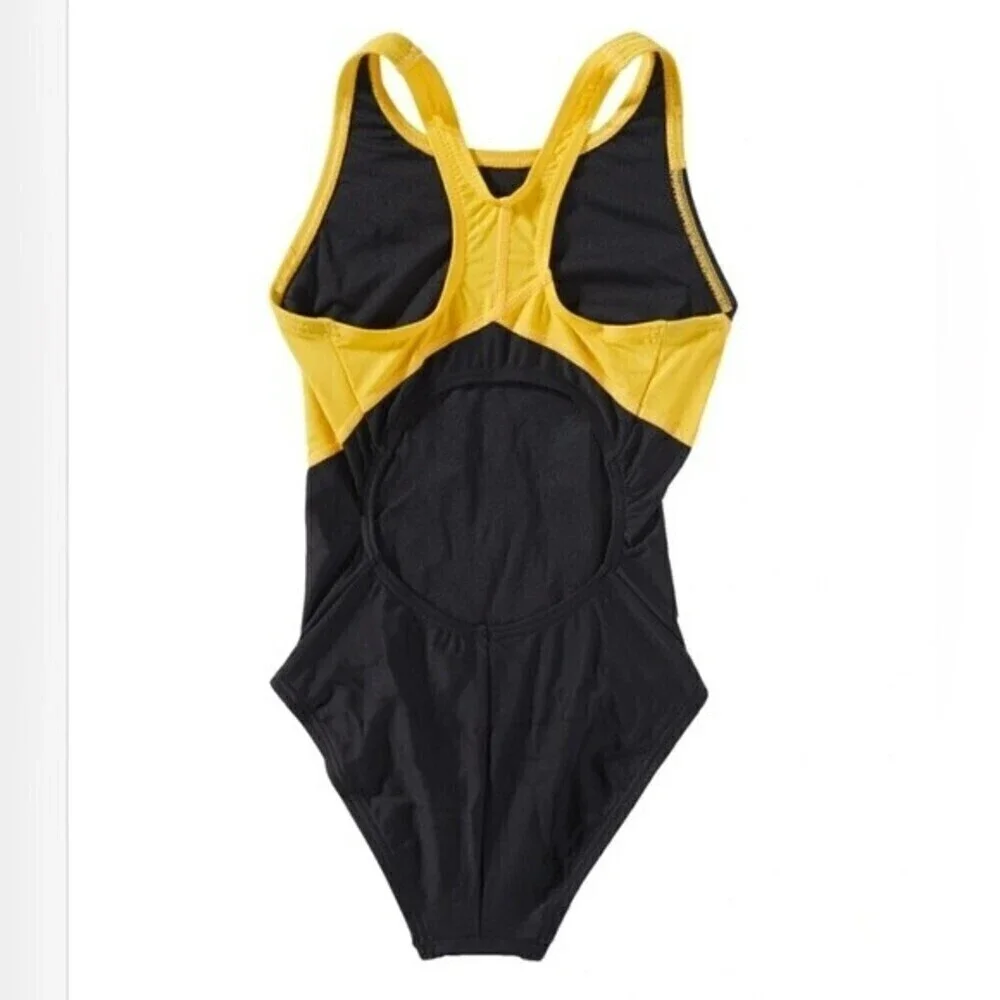 TYR Girls' Maxfit Swimsuit Atle- T-Splice black/gold size 8.